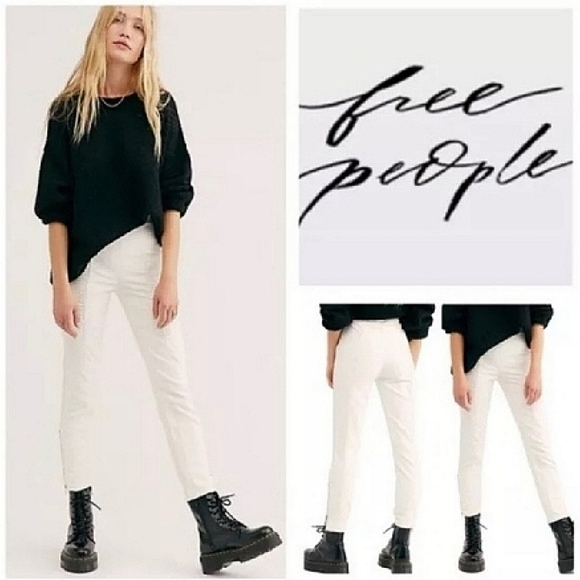 Free People White Faux Leather High Rise Ankle Zip Moto Pants NWT - Picture 2 of 15
